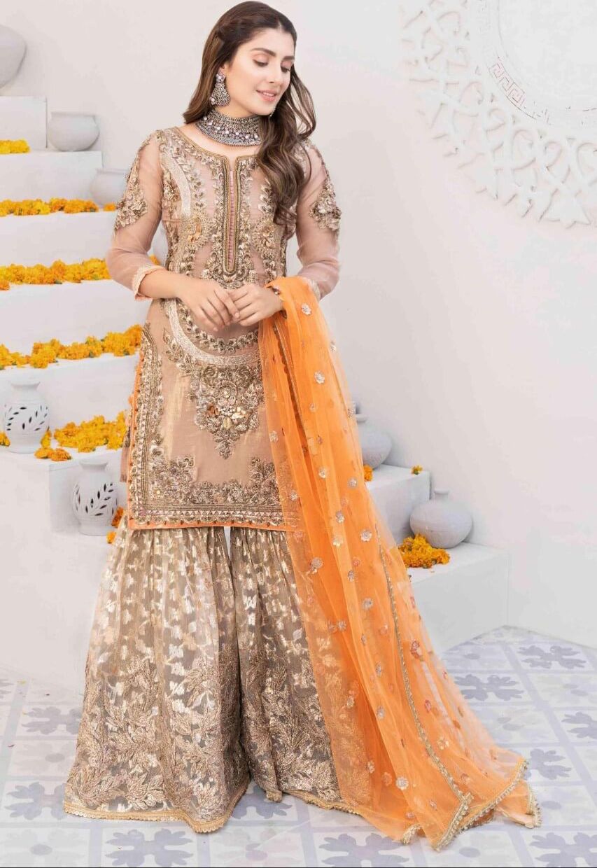 Heavy Embroidered Bridal Dress With Handwork ON Fabric