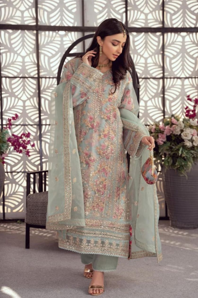 Women's Unstitched Organza Heavy Embroidered Suit